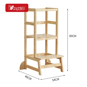 Natural Color Three Height Adjustable Wooden Kitchen Step Stool for Toddler W08G387