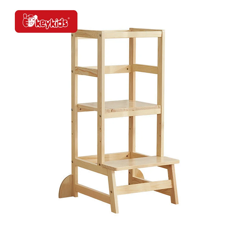Natural Color Three Height Adjustable Wooden Kitchen Step Stool for Toddler W08G387